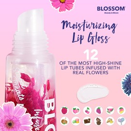 Blossom Scented Moisturizing Lip Gloss Tubes, Infused with Real Flowers, 0.3 fl. oz/9ml, Strawberry
