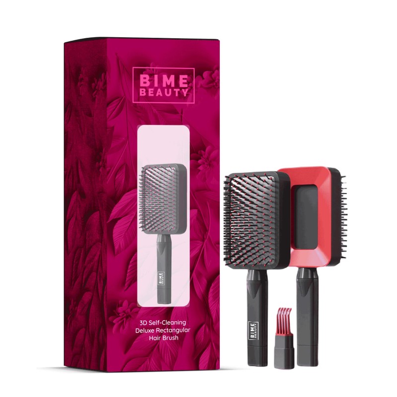 Bime Beauty 3D Self Cleaning Deluxe Rectangular Brush | Detangling