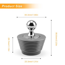 LERANXIN Sink Plug, Spiral Shape Rubber Stopper with Zinc Alloy Handle, Rubber Stopper Tapered, Suitable for Bathtubs, Kitchen Sinks (Grey)