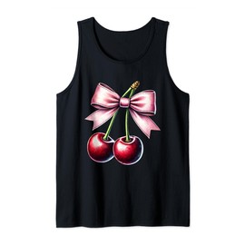 Coquette Cherry and Bow - Cute Kawaii Red Aesthetic Art Tank Top