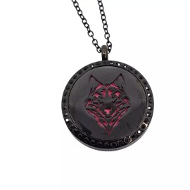 Total Senses Black Stainless Steel Wolf with Crystals Essential Oil Necklace Hypoallergenic