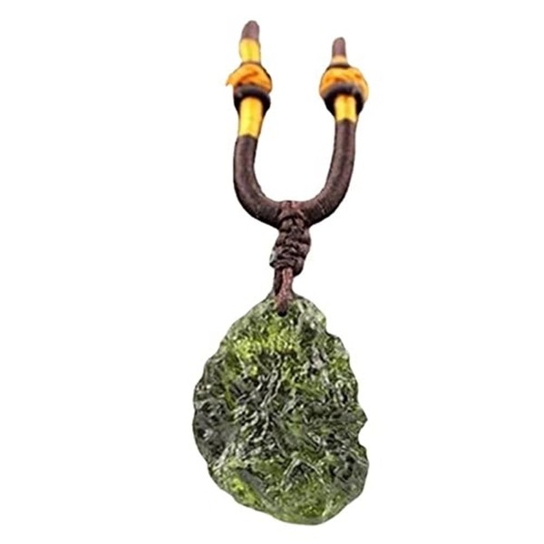 PELEIFA Moldavite Crystal Meteorite Tektite Necklace, Raw Moldavite Czech Meteorite,