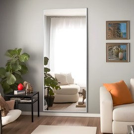 MIRUO Full Length Mirror, 64" x 21" Aluminum Alloy Frame Floor Mirror with Stand, Large Bedroom Mirror, Free Standing or Wall Mounted or Leaning Against Wall, Silver