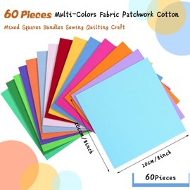 60 Pieces Solid Cotton Quilting Fabric Color Fabric Bundles Fabric Quilt Solid Quilting Squares Quilting Fabric Patchwork Sewing Craft Precut Fabric Scrap for DIY Crafts (8 x 8 Inch)