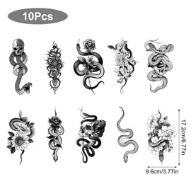 10 Sheets Realistic Snake Temporary Tattoos,Flower and Snake Tattoo Temporary Patterns Dark Mark Mamba Snake Temporary Tattoo Stickers waterproof lasting fake tattoos for Makeup Accessories Decorations