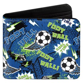 EXXBYELI Wallet for Boys Soccer Leather Wallets Credit Id Card Cash Holder Black Rfid Blocking Zipper Cute Cool Funny Aesthetic Soccer Pattern With Coin Pocket Id Window Teen for Boys Teenager