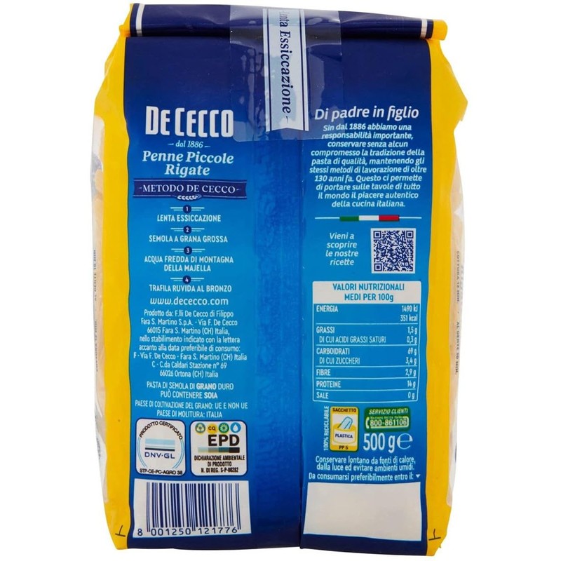 10x De Cecco Penne Piccole Rigate No. 177 Italian Pasta