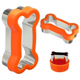 Dog Bone Shape Cookie Cutter Set, 3 Pieces - Large 4.45'' Small 2.95'' Mini 1.53'', Stainless Steel Dog Treats Cutters Biscuit Molds with Plastic Cover