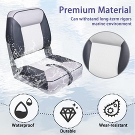 Vancus Boat Seats Low Back, Marine Fold-Down Fishing Boat Chairs (White & Charcoal-1 Pack)