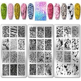 PH PandaHall 3pcs Marmor Nagel Stempelplatten Felsen Textur Nailart Schablonen Stone Cracked Nail Image Schablonen French Lines Nail Art Schablonen für Frauen DIY Design Nagel Maniküre Salon 12x6cm