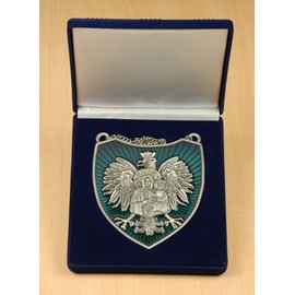 Polish Ryngraf - Black Madonna of Czestochowa with White Eagle on Silver Shield - Antique Wall Decor Plaque, Metal Wall Art for Home, Vintage Eagle Decor for Living Room and Perfect for Gifts