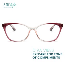 2SeeLife Purple Women's Vivid Cat Eye Reading Glasses – Trendy Readers with Spring Hinges, Premium Scratch-Resistant Lenses & Solid Frame – Fits All Face Shapes, Strength 1.25