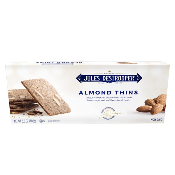 Jules Destrooper Almond Thins - Caramelized Butter Biscuits, Kosher Dairy, Authentic Made In Belgium - 3.5oz