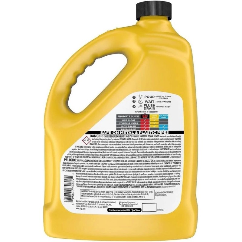 Drano 696642 Max Gel Clog Remover, Bleach Scent, 128 oz