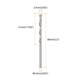 sourcing map 3pcs Brad Point Drill Bit 2.5mm(3/32") Dia Straight Round Shank Drill Metric Brad Point Spiral Twist Drill Bits for Carpenter Woodworking Plastic Rubber