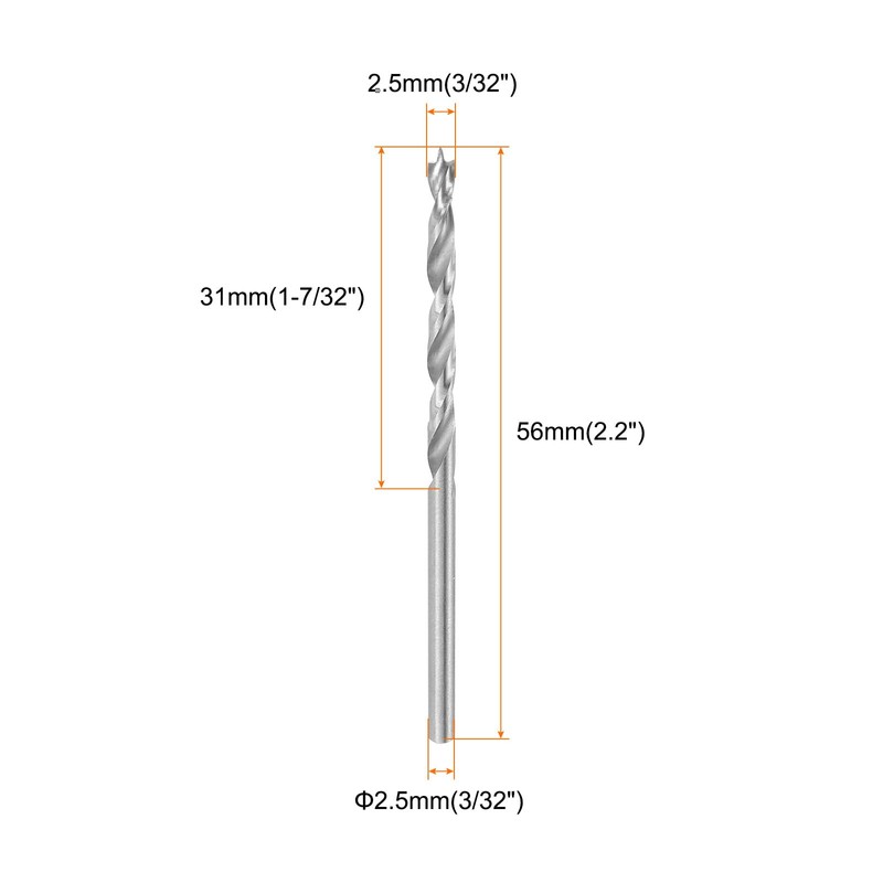 sourcing map 3pcs Brad Point Drill Bit 2.5mm(3/32") Dia Straight