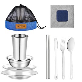 Camping Mess Kit - for Camping 1 to 2 Person boy Scout Camp Dishes Camping Cooking Utensils Accessories Plates Dinnerware Set Outdoor (1 Person Set Blue)