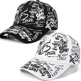 [Maru Industries] Graffiti Logo Cap, Hat, Handwriting, Logo, Letter Art, Unisex, Adjustable Size, Black x White, Black, multicolor (black / white)