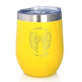 Beautiful Soul is Never Forgotten - Wine Tumbler Cup with Sliding Lid - Stainless Steel Insulated Mug - Sympathy Memorial Gifts for Bereavement Loss - Yellow