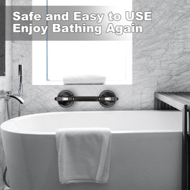 DAREN MEDICAL Shower Handle Upgraded 15 inch Grab Bar for Bathtub,Shower Handles with Strong Suction Cup Grab Bar,Bathroom Safety Grab Bar for Handicap Elderly Seniors and Disabled,Black