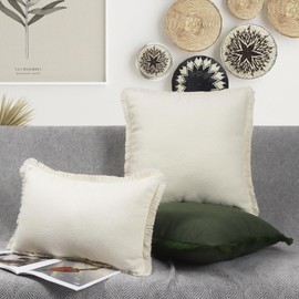 Jusen Set of 2 Textured Boucle Throw Pillow Covers 12x20 Inch Decorative Couch Pillow Covers Accent Pillow Cases Cozy Soft for Spring Cushion Chair Bedroom Livingroom Home Decor (White, 12"x20")