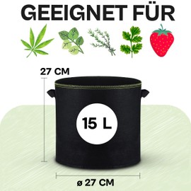 Praknu Plant Bag 15 L - Pack of 3 Non-Woven Fabric with Plant Labels for Labelling with Handle - For Herbs, Flowers, Strawberries
