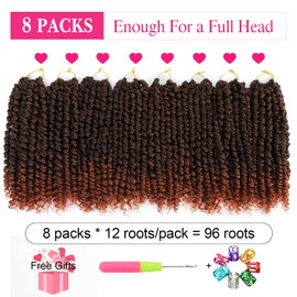 Passion Twist Hair 10 Inch 8 Packs, Pre Twisted Passion Twist Crochet Hair For Black Women, Pre Looped Passion Twist Curly Crochet Hair, Short Crochet Passion Twist Braiding Hair Extensions (10 Inch (Pack of 8), T350#)