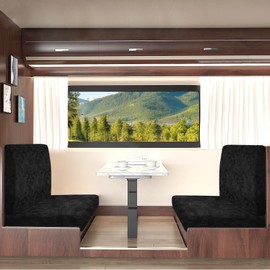 ANARACHON Leather Look RV Camper Dinette Cushion Covers, Washable RV Couch Cushion Covers Dinette Booth Seats Stretchable Camper Seat Covers (03 Black, 2 Sets)