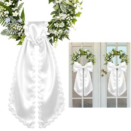Fyoutt 2Pcs Scalloped Wreath Sash for Front Door Ruffle Blank Wreath Ribbon Soft Fabric Decorative Sash Prom Flower Accessories for Yard Porch Garland Wedding Farmhouse Bridal Shower Home Decor