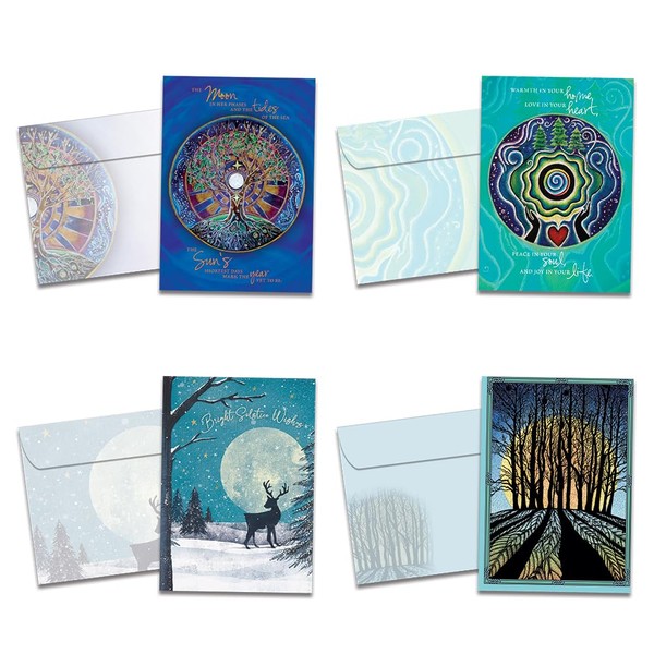 Tree-Free Greetings - Winter Solstice Greeting Cards - Artful Designs - 16 Cards + Matching Envelopes - Made in USA - 100% Recycled Paper - 5"x7" - Winter Solstice (GP54098)
