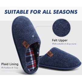 COFACE Mens Cozy Memory Foam Scuff Slippers Uninex Casual Slip On Warm House Indoor/Outdoor Shoes Felt Sandal Slippers size 8 Dark Blue