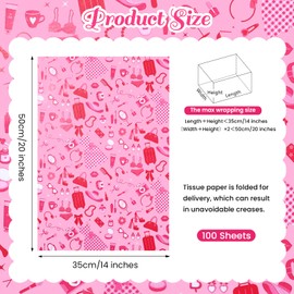 100 Sheets Makeup Tissue Papers, Pink Spa Theme Gift Wrapping Tissue Papers for Gift Bag & Packaging, Cosmetics Beauty Party Art Paper for Birthday Bridal Shower Girl's Day Makeup Party, 20 x 14IN