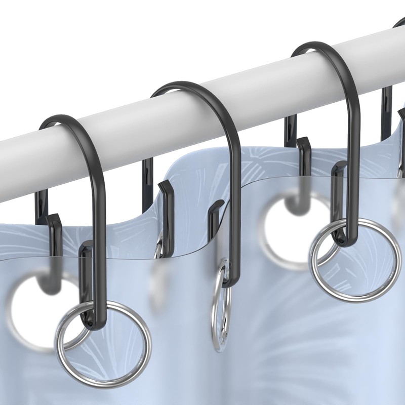 Black Shower Curtain Hooks Rings ，Double Sided Shower Curtain Rings