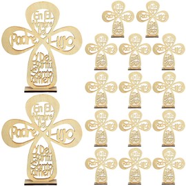 Yuntau 16 Pcs Wooden Baptism Centerpieces for Table Centro De Mesa para Bautizo Cruces Religious Catholic Table Decor Christening Communion Baby Shower Wedding Party Favors(Cross)