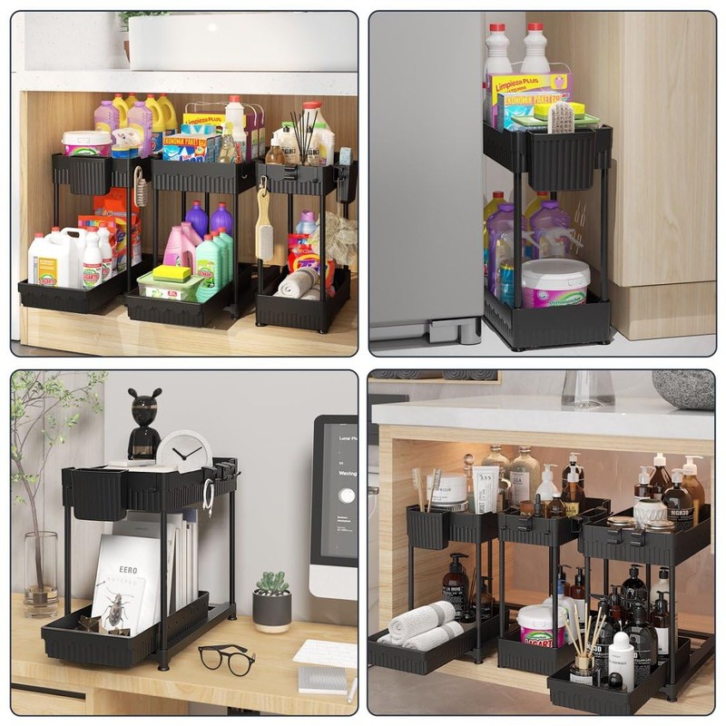 Sevenblue 3 Pack Under Sink Organizers, 2-Tier Multi-Use Kitchen and