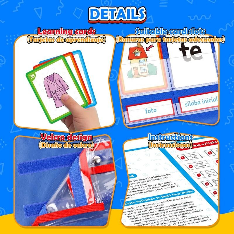 Torlam Spanish Learning Word Building Pocket Chart, Spanish Vocabulary Games