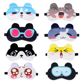RUCUDIM Children's Sleeping Mask, 8 Pieces, Cute Animal Eye Mask, Ultra Soft Sleep Mask, Women, Blindfold Sleeping Mask, Funny Soft Sleep Mask, Light Blocking Eye Visor with Elastic Band