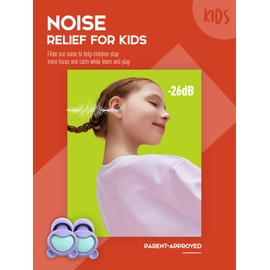 Kids Ear Plugs (6+yrs), Reusable Everyday Noise Reduction Earplugs for Focus, Travel, Socializing, Concerts, Events, Sensitivity, School, Playtime – Children Hearing Protection, 26 dB, 4 Sizes Tips