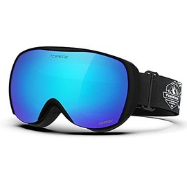 TOREGE Ski Goggles Anti Fog Dual-Layer UV Protection Snowboard Goggles OTG Snow Goggles for Men Women TG02 (Matt Black Frame & Revo Ice Blue Lens)