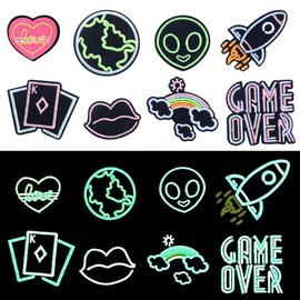 Attuslla 8 PCS Iron on Patches Glow in Dark Sew on Embroidered Patches, Rainbow Mouth Style Sew on Patch Applique Repair Emblem for Clothes, Jackets, Jeans, Backpacks and Hats