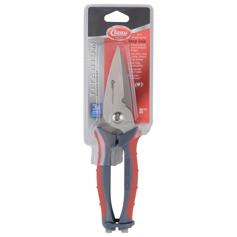 Clauss 20462 8-Inch Spring Assist Titanium Snips, All Purpose Heavy