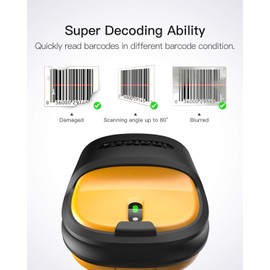 Inateck 1D Wireless Barcode Scanner with Bluetooth and Wireless Adapter 400m Ultra Long Transmission Range 433MHz Display