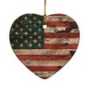 Rustic American USA Flag Distressed Heart-Shaped Porcelain Holiday Christmas Tree