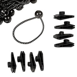 ATE Pro. USA - 23 pc Tarp Clamps and Ball Bungee Cords Heavy Duty, Tarp Clips Heavy Duty Lock Grip, Shark Tent Fasteners Clips Holder, Pool Awning Cover Bungee Cord Clip, Car Cover Clamp