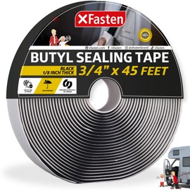 XFasten Butyl Tape RV Black, 3/4 in x 45 Ft, 1/8 in Thick EDPM Rubber Sealant Tape - Roof Patching, Boat Sealing, Leak Proof Butyl Putty Tape