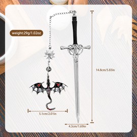Fourth Wing Dragon Bookmark, Fantasy Sword Bookmark, Book Marks for Reading Men, Metal Dragon Book Mark for Women and Men, Bookish Quotes Gifts for Readers, Magical Academy Books Accessories