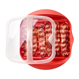 Microwave Bacon Tray with Splatter Lid, Kitchen Gadget, Microwave Bacon Cooker with Cover, Make It Crispy in Minutes with Single Tray Cooking(Red)