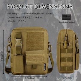 Protector Plus Tactical Messenger Bag Men Military MOLLE Crossbody Pack Key Holder Bags Tool Briefcase Assault Gear Handbag Outdoor Utility Carry Satchel (Patch Included), Black