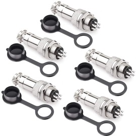 DIYhz GX12 6 Pins Panel Metal Mount Circular Metal Aviation Connector Adapter Male Female Plug Socket with Waterproof Cap (5 Pcs)