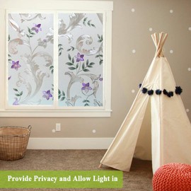Decorative Window Film Etched Floral,Privacy Door Film,Static Cling Glass Film,No Glue Stained Glass Anti UV Window Paper for Bathroom,Office,Meeting Room,Bedroom,35 inches by 157 inches